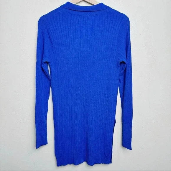 Zara Womens Size Medium Ribbed Royal Blue Slit Hem  Tunic Top - Picture 13 of 13